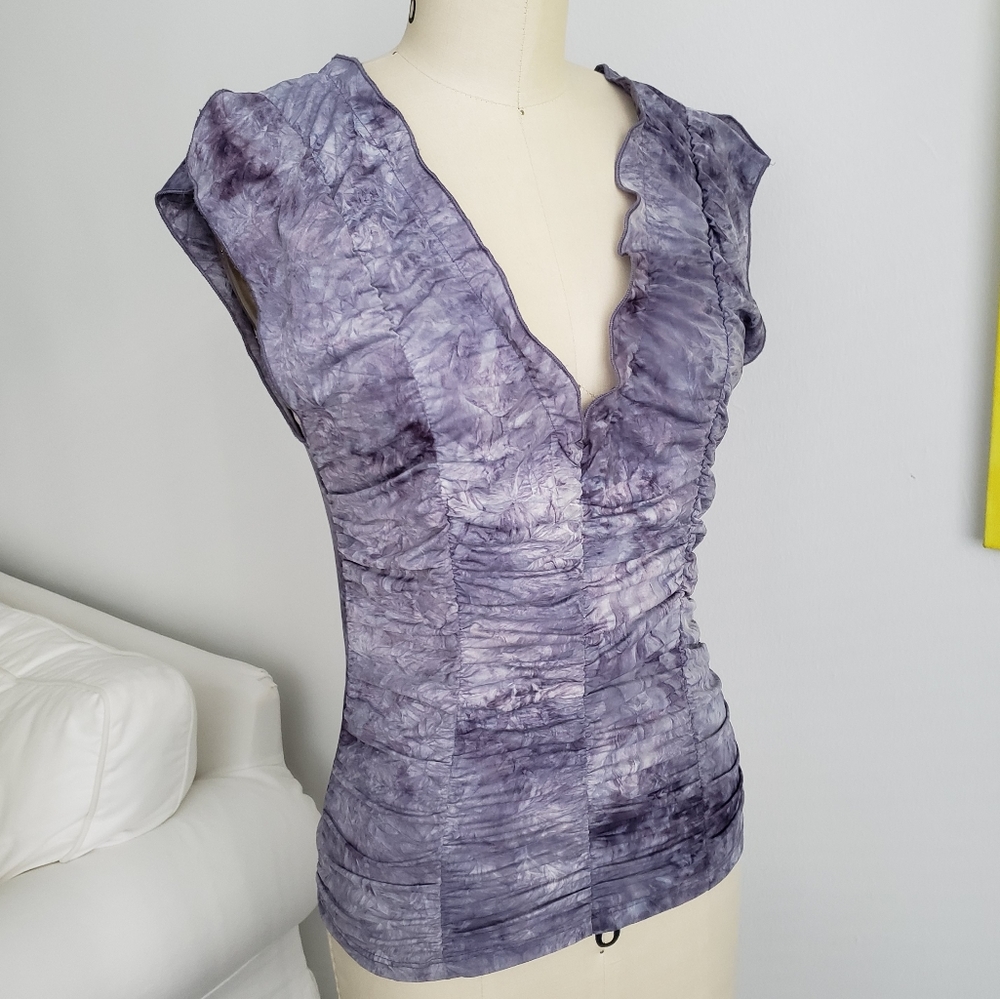 Purple rouched top, v neck. Size MEDIUM